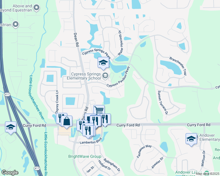 map of restaurants, bars, coffee shops, grocery stores, and more near 10463 Stone Glen Drive in Orlando