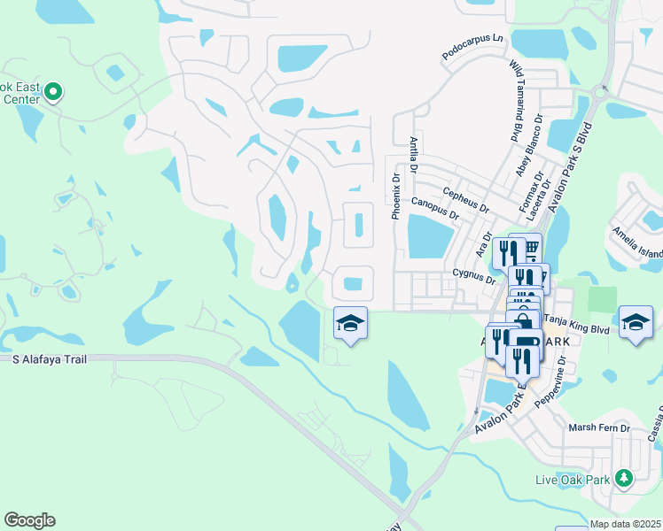 map of restaurants, bars, coffee shops, grocery stores, and more near 14811 Hawksmoor Run Circle in Orlando