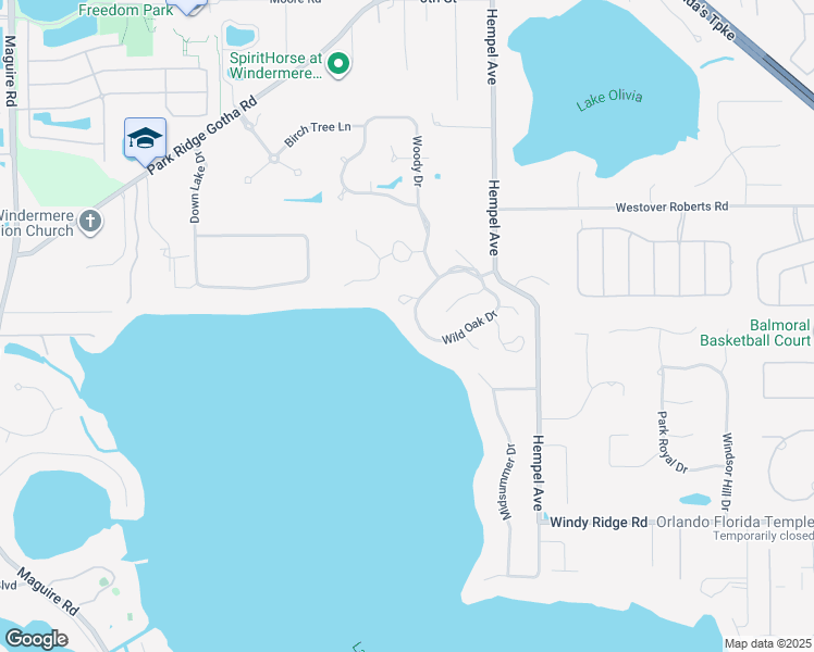 map of restaurants, bars, coffee shops, grocery stores, and more near 9708 Nearwater Place in Windermere