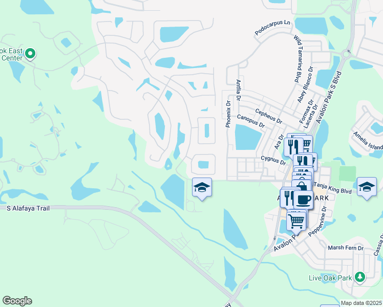 map of restaurants, bars, coffee shops, grocery stores, and more near 14811 Hawksmoor Run Circle in Orlando