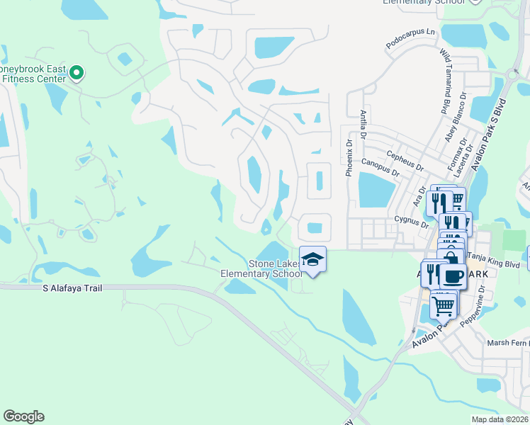 map of restaurants, bars, coffee shops, grocery stores, and more near 2581 Corbyton Court in Orlando