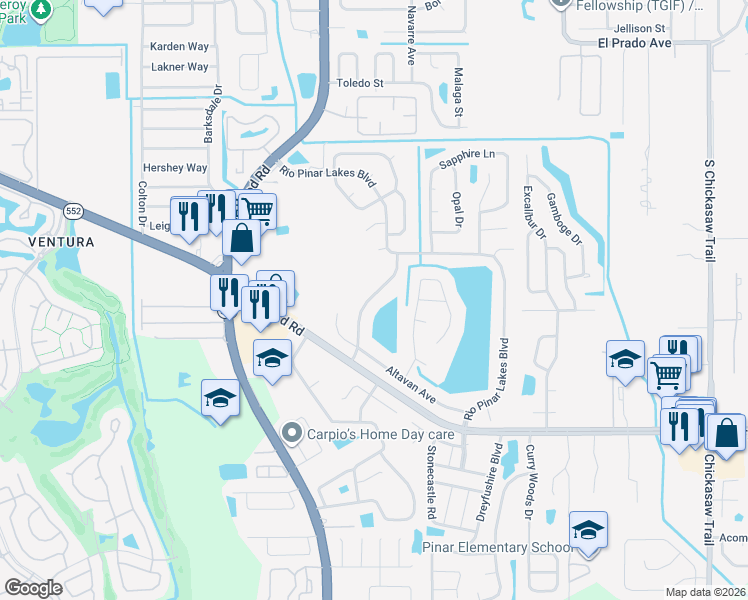 map of restaurants, bars, coffee shops, grocery stores, and more near 2405 Palm Creek Avenue in Orlando