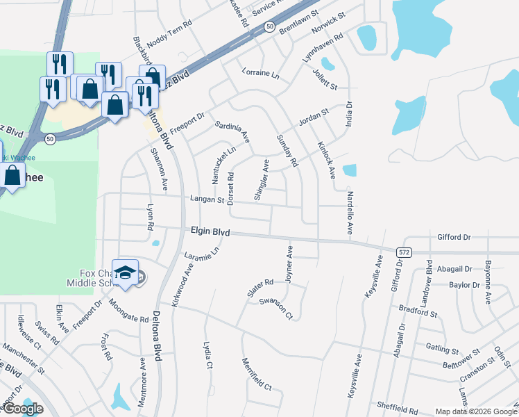 map of restaurants, bars, coffee shops, grocery stores, and more near 10110 Langan Street in Spring Hill