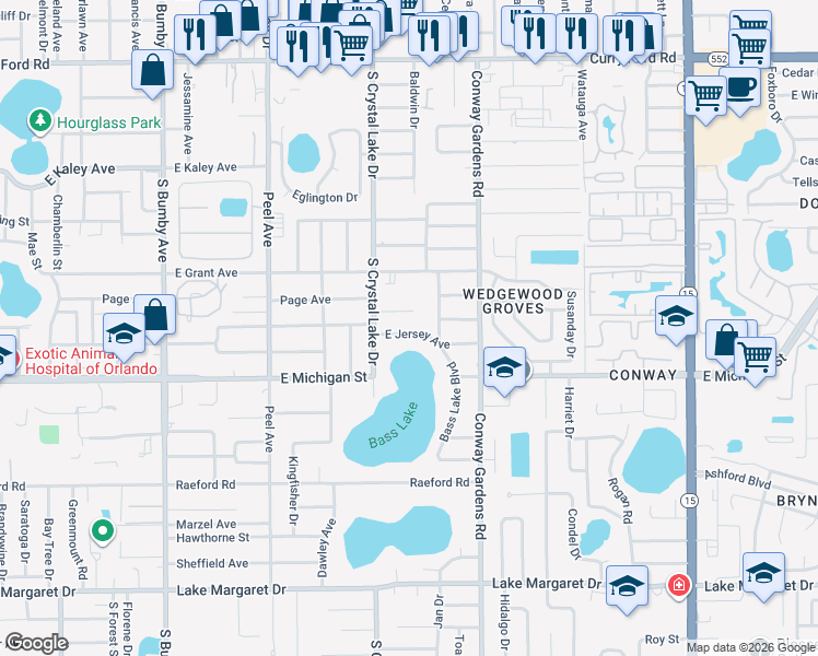 map of restaurants, bars, coffee shops, grocery stores, and more near 3221 East Jersey Avenue in Orlando