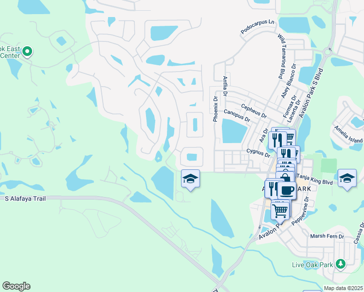 map of restaurants, bars, coffee shops, grocery stores, and more near 14811 Hawksmoor Run Circle in Orlando