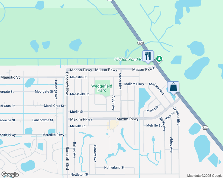 map of restaurants, bars, coffee shops, grocery stores, and more near 2258 Ardon Avenue in Orlando