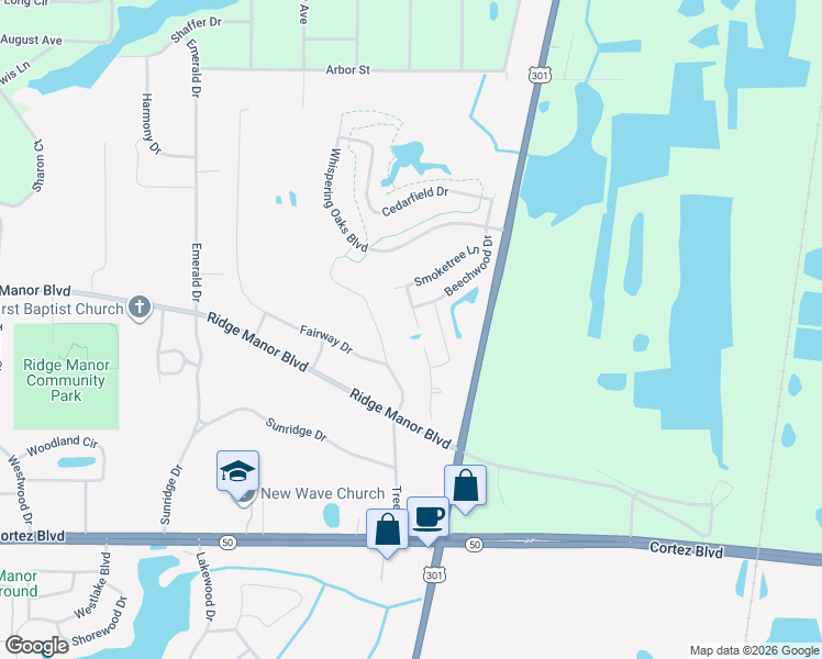 map of restaurants, bars, coffee shops, grocery stores, and more near 6011 Sundown Drive in Dade City