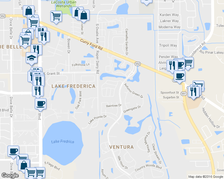 map of restaurants, bars, coffee shops, grocery stores, and more near 2703 Willowgate Avenue in Orlando