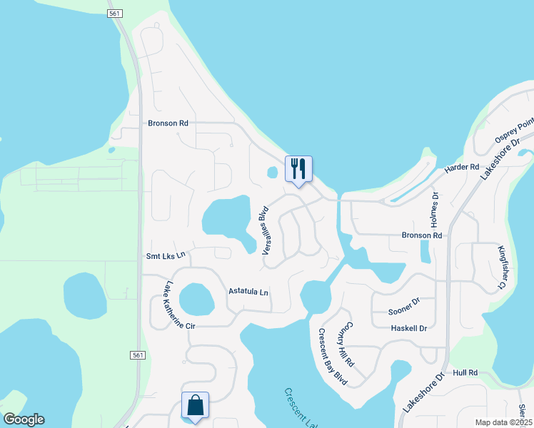 map of restaurants, bars, coffee shops, grocery stores, and more near 10838 Versailles Boulevard in Clermont