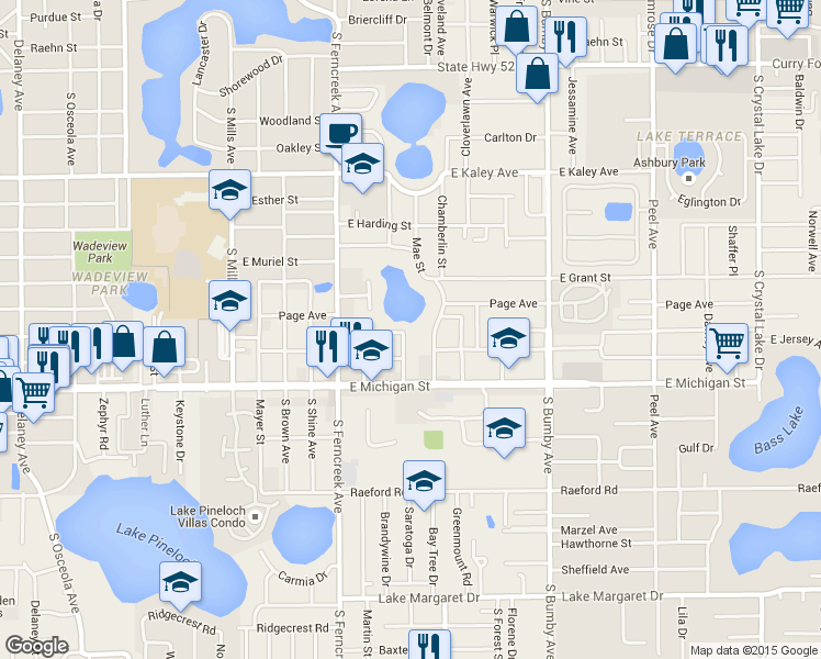 map of restaurants, bars, coffee shops, grocery stores, and more near 2501 Ives Avenue in Orlando