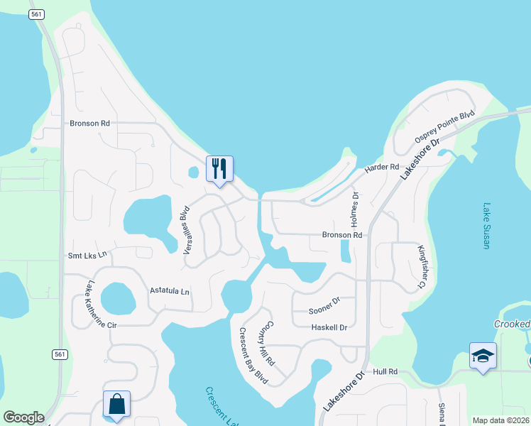 map of restaurants, bars, coffee shops, grocery stores, and more near 11136 Bronson Road in Clermont