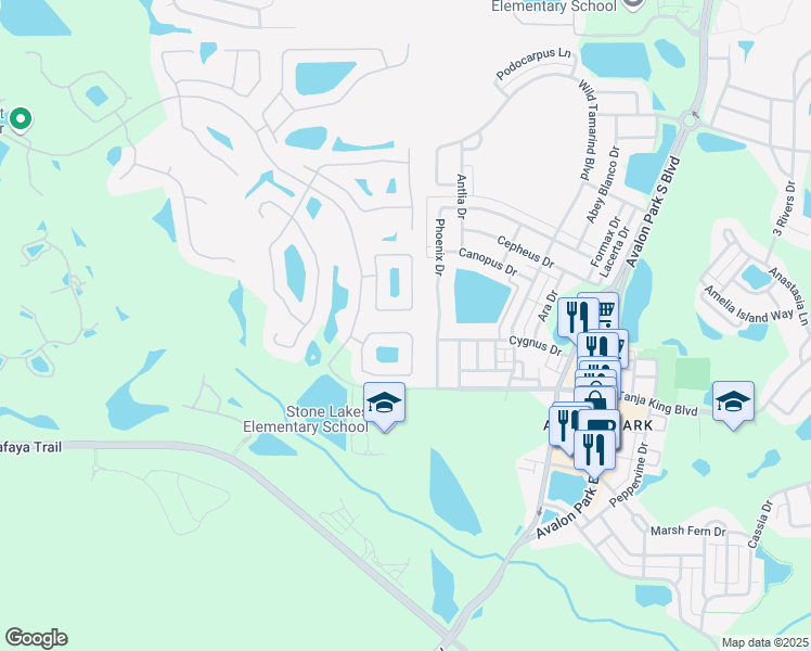 map of restaurants, bars, coffee shops, grocery stores, and more near 14851 Hawksmoor Run Circle in Orlando