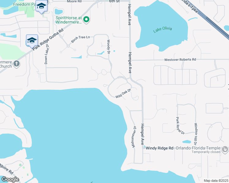 map of restaurants, bars, coffee shops, grocery stores, and more near 9674 Woodmont Place in Windermere