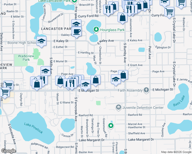 map of restaurants, bars, coffee shops, grocery stores, and more near 2501 Ives Avenue in Orlando