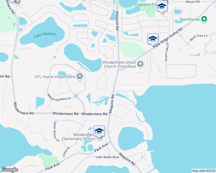 map of restaurants, bars, coffee shops, grocery stores, and more near 1106 Estancia Woods Loop in Windermere