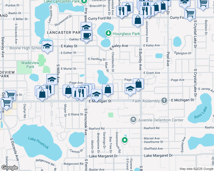 map of restaurants, bars, coffee shops, grocery stores, and more near 2501 Ives Avenue in Orlando