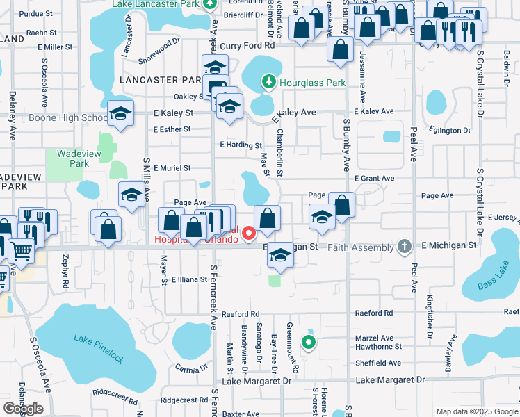 map of restaurants, bars, coffee shops, grocery stores, and more near 2501 Ives Avenue in Orlando