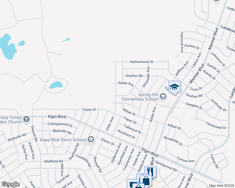 map of restaurants, bars, coffee shops, grocery stores, and more near 5550 Pillar Avenue in Spring Hill