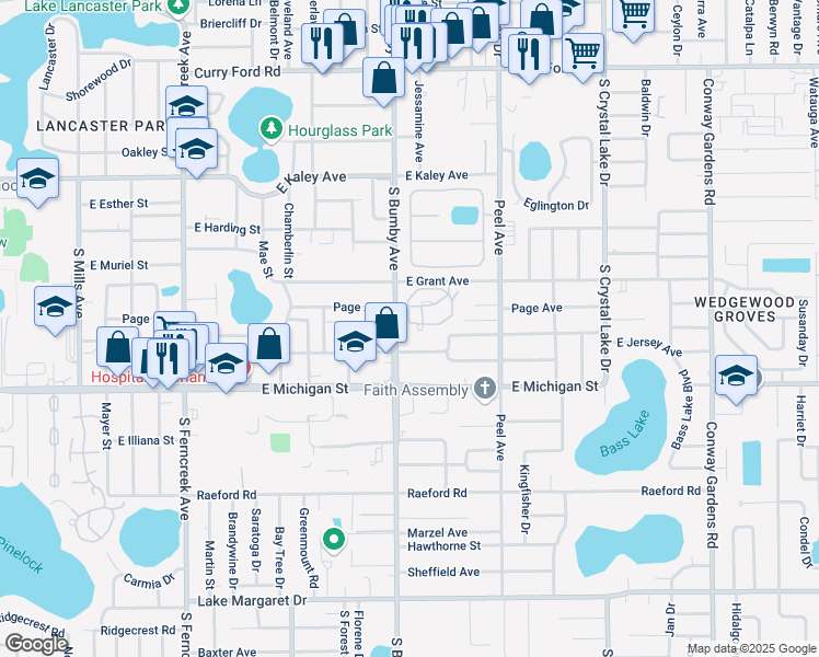 map of restaurants, bars, coffee shops, grocery stores, and more near 2419 South Bumby Avenue in Orlando