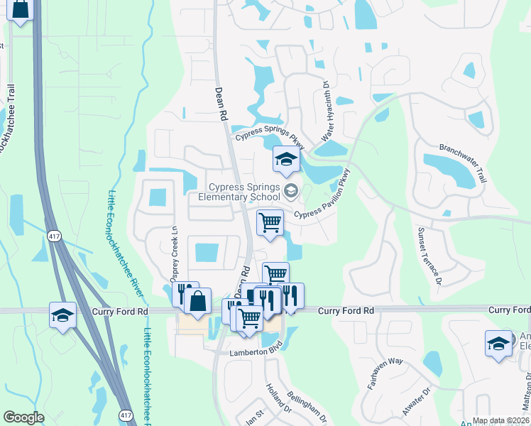 map of restaurants, bars, coffee shops, grocery stores, and more near 10391 Stone Glen Drive in Orlando
