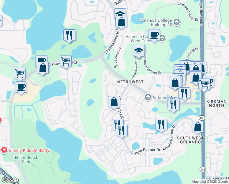 map of restaurants, bars, coffee shops, grocery stores, and more near 2510 Robert Trent Jones Drive in Orlando