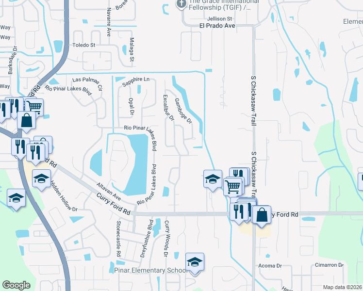 map of restaurants, bars, coffee shops, grocery stores, and more near 2064 Ambergris Drive in Orlando