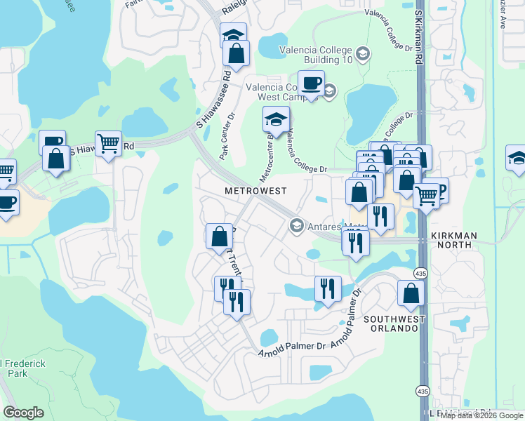 map of restaurants, bars, coffee shops, grocery stores, and more near 6466 Cava Alta Drive in Orlando
