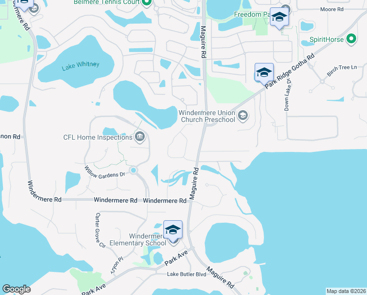 map of restaurants, bars, coffee shops, grocery stores, and more near 1106 Estancia Woods Loop in Windermere
