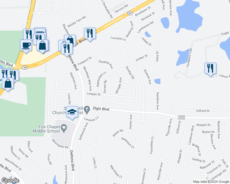 map of restaurants, bars, coffee shops, grocery stores, and more near 6063 Shingler Avenue in Spring Hill