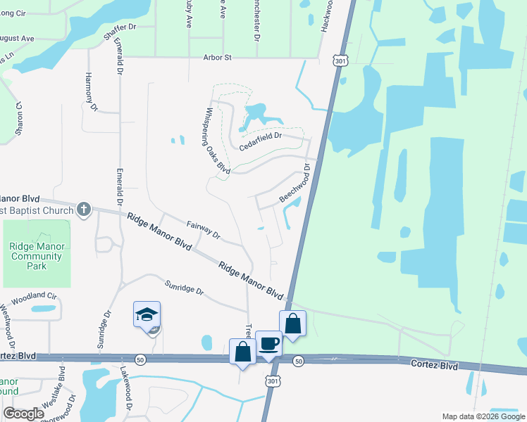 map of restaurants, bars, coffee shops, grocery stores, and more near 6011 Sundown Drive in Dade City