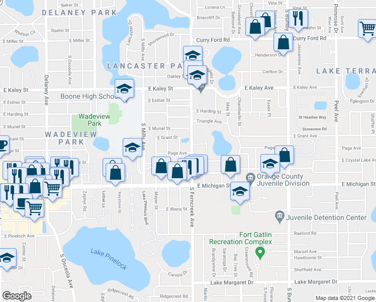 map of restaurants, bars, coffee shops, grocery stores, and more near 2432 South Ferncreek Avenue in Orlando