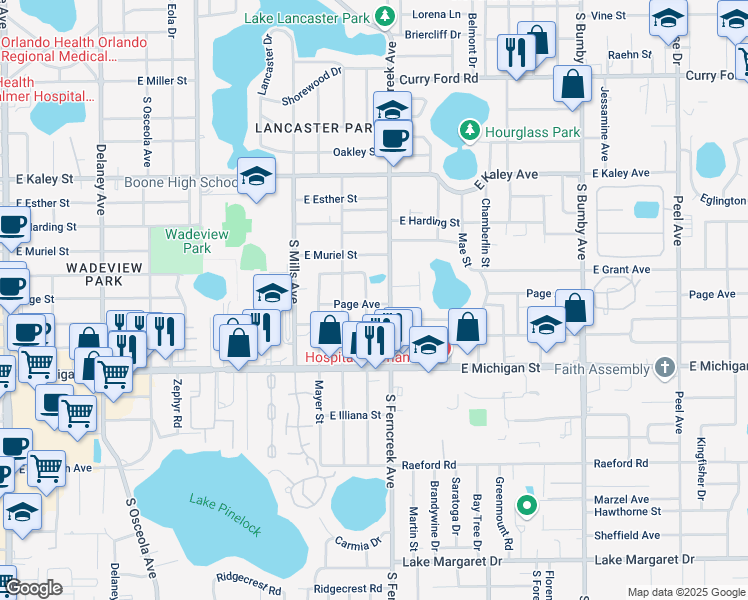 map of restaurants, bars, coffee shops, grocery stores, and more near 2432 South Ferncreek Avenue in Orlando
