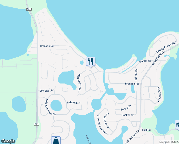 map of restaurants, bars, coffee shops, grocery stores, and more near 10925 Versailles Boulevard in Clermont