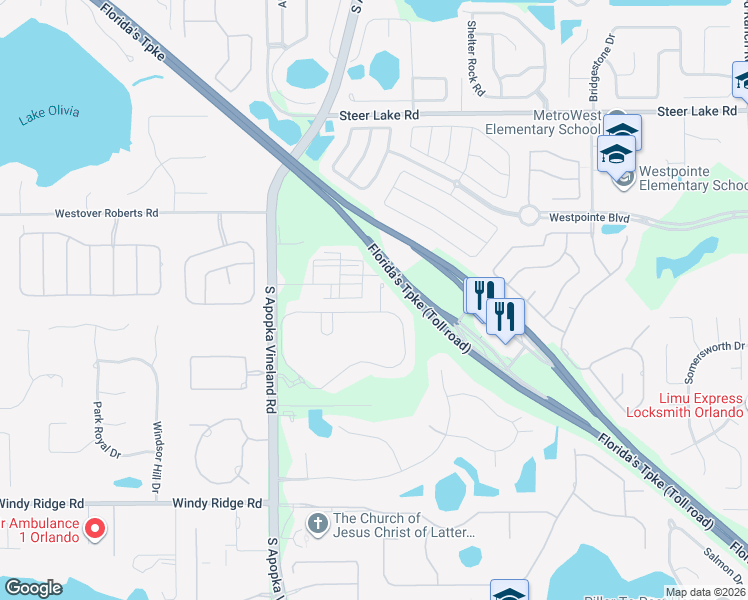 map of restaurants, bars, coffee shops, grocery stores, and more near 2506 Diamond Ridge Court in Orlando