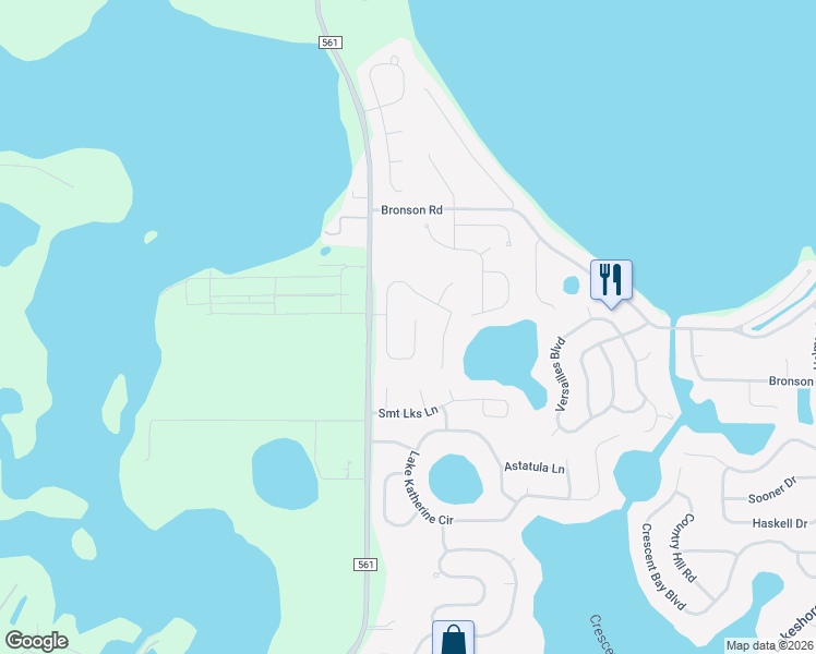 map of restaurants, bars, coffee shops, grocery stores, and more near 11518 Clair Place in Clermont