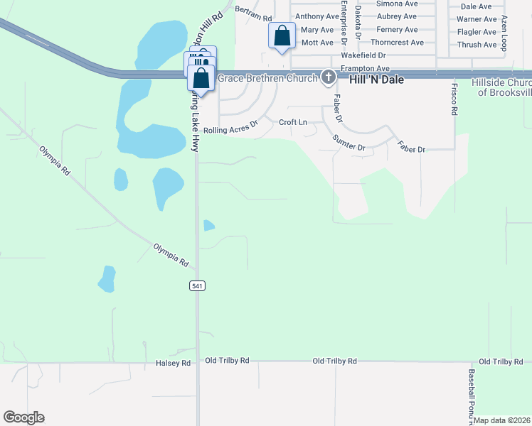 map of restaurants, bars, coffee shops, grocery stores, and more near 26348 Crooked Tree Lane in Brooksville