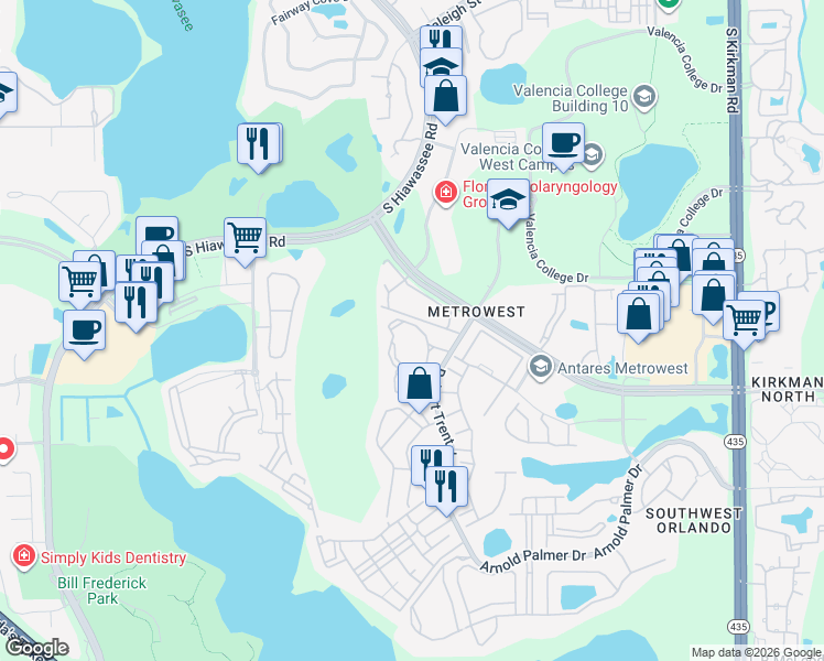 map of restaurants, bars, coffee shops, grocery stores, and more near 2558 Robert Trent Jones Drive in Orlando