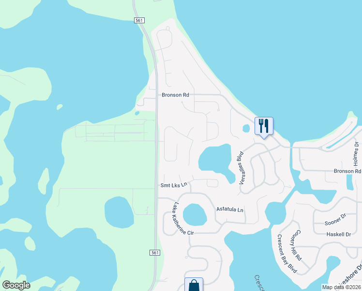 map of restaurants, bars, coffee shops, grocery stores, and more near 11511 Clair Place in Clermont