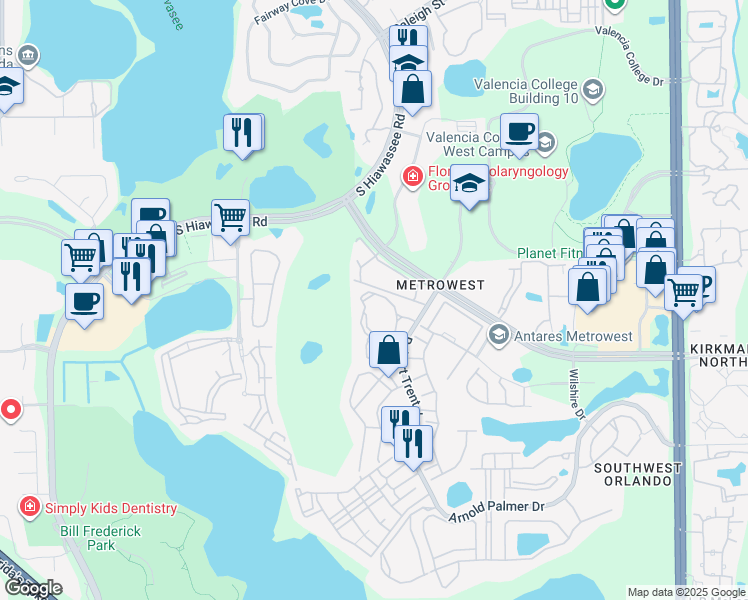 map of restaurants, bars, coffee shops, grocery stores, and more near 2558 Robert Trent Jones Drive in Orlando