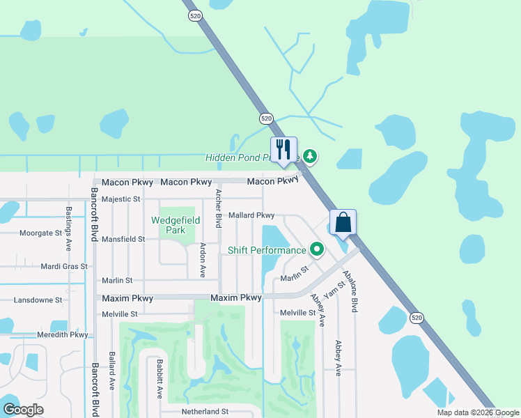 map of restaurants, bars, coffee shops, grocery stores, and more near 20662 Majestic Street in Orlando