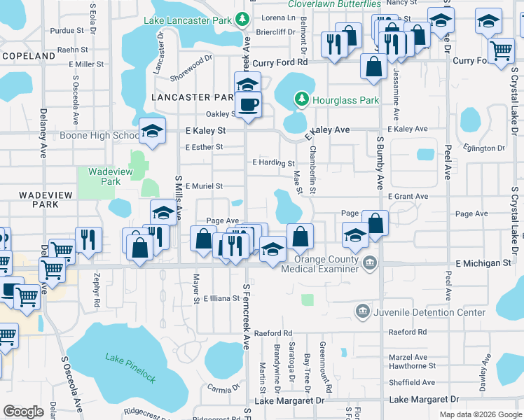 map of restaurants, bars, coffee shops, grocery stores, and more near 2289 Dickson Avenue in Orlando