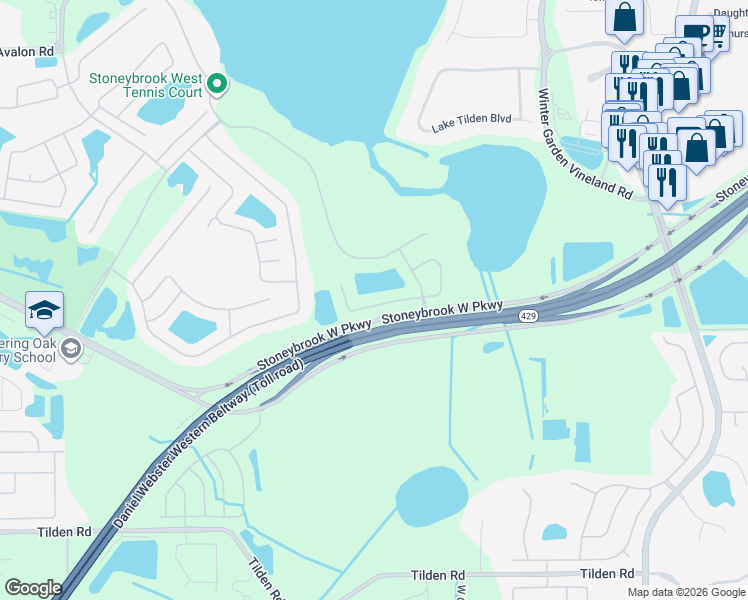 map of restaurants, bars, coffee shops, grocery stores, and more near 2641 Balforn Tower Way in Winter Garden