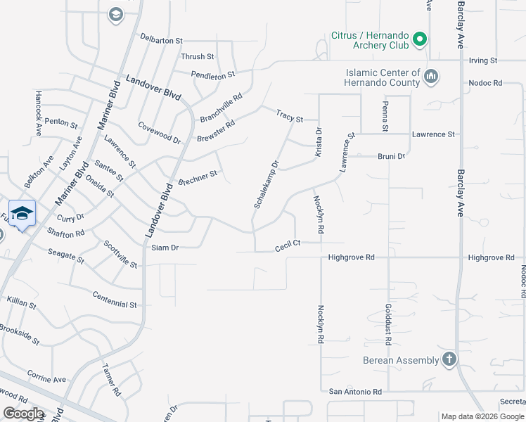 map of restaurants, bars, coffee shops, grocery stores, and more near 6056 Schalekamp Drive in Spring Hill