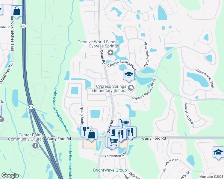 map of restaurants, bars, coffee shops, grocery stores, and more near 10101 Green Branch Court in Orlando