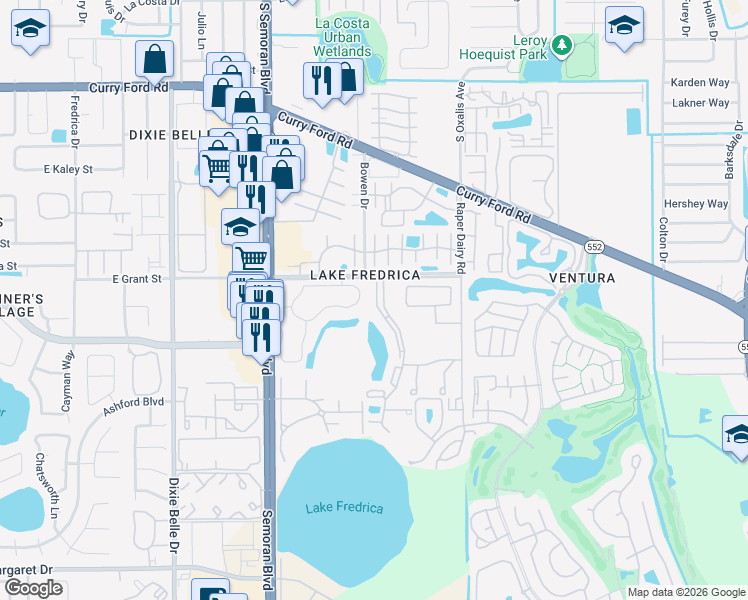 map of restaurants, bars, coffee shops, grocery stores, and more near in Orlando