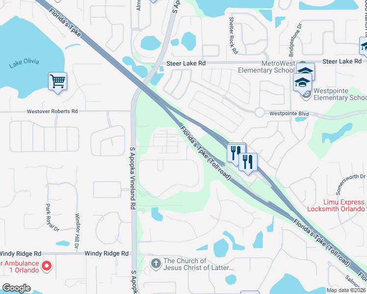 map of restaurants, bars, coffee shops, grocery stores, and more near 2506 Diamond Ridge Court in Orlando
