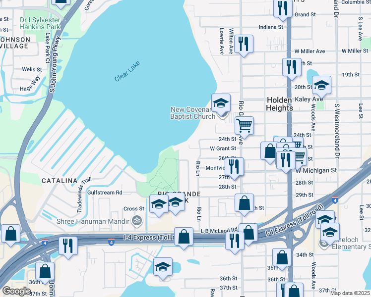 map of restaurants, bars, coffee shops, grocery stores, and more near 2201 Catalina Drive in Orlando