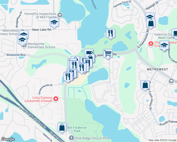 map of restaurants, bars, coffee shops, grocery stores, and more near 6965 Piazza Grande Avenue in Orlando