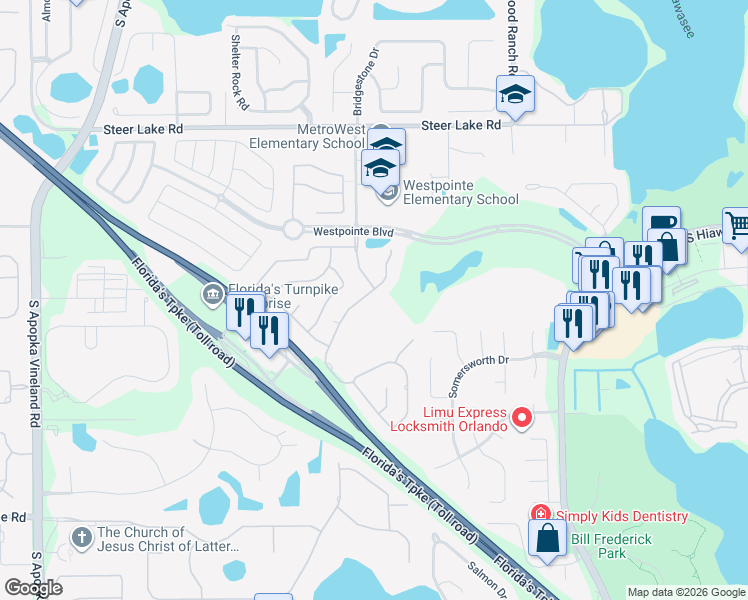 map of restaurants, bars, coffee shops, grocery stores, and more near 2259 Cairns Court in Orlando