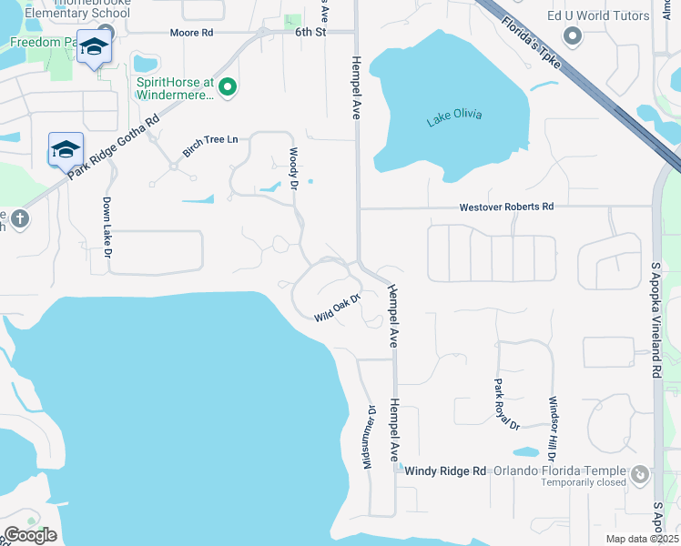 map of restaurants, bars, coffee shops, grocery stores, and more near 9639 Woodmont Place in Windermere